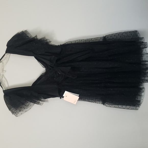 City Vibe Black Sheer Polka Dot Dress Juniors 13 Babydoll Coquette Whimsigoth - Picture 4 of 9